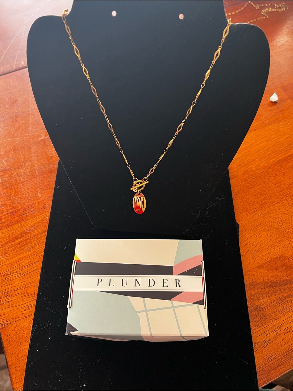 Plunder Gold-Tone Necklace with Red and Yellow Enamel Pendant